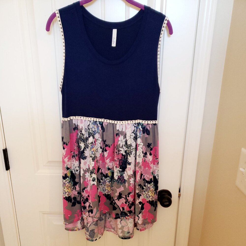Celeste Sleeveless Blue and Patterned Baby-Doll Top XL